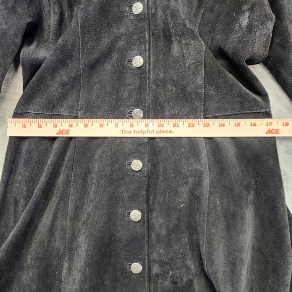Vintage Arella Studded Suede Western‎ Duster Coat Dress Women's L Black Leather - Picture 9 of 12